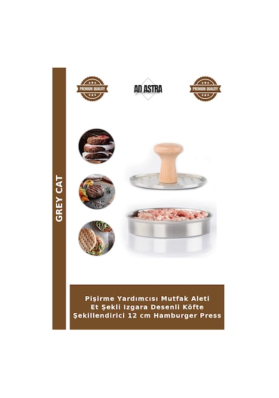 Pişirme Yardımcısı Mutfak Aleti Et Şekli Izgara Desenli Köfte Şekillendirici 12 Cm Hamburger Press Belirtilmemiş