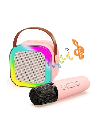Mini Kablosuz Bluetooth Karaoke Hoparlör Kareoke Makinesi Pembe