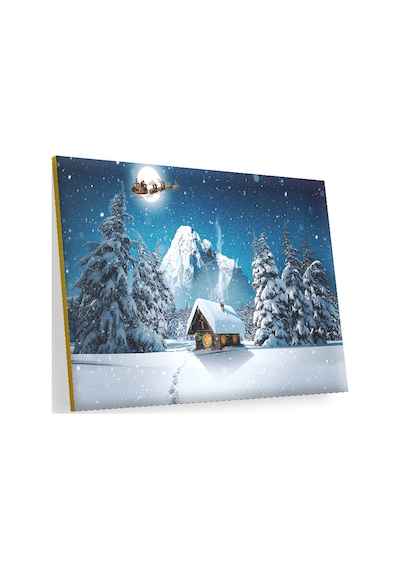 Cakasepetim Kulübe Karlı Dağ Geyikler Ve Noel Baba Ahşap Mdf Tablo