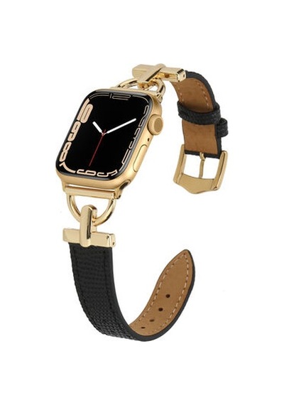 Apple Watch Uyumlu 7 41mm Krd-53 Deri Kordon - Siyah