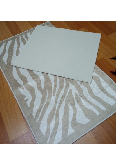 2li Banyo Seti Baskılı Zebra Bej Desenli