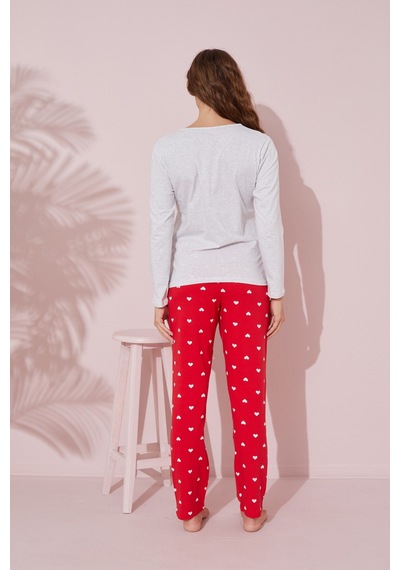 Siyah İnci Pamuklu Örme Pijama Takım 24240158 Bej Melanj