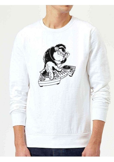 Arctic Monkey Baskılı Beyaz Erkek Örme Sweatshirt