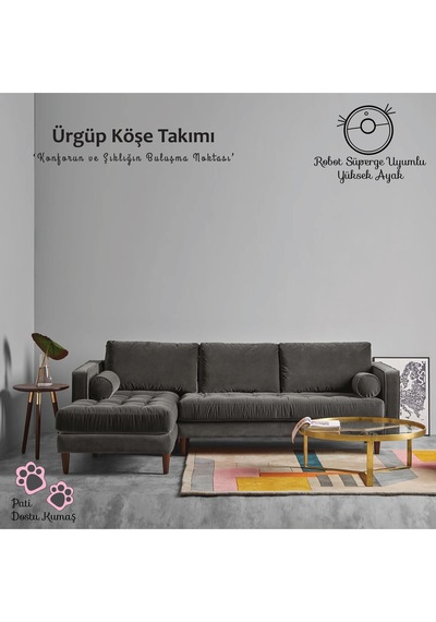 Ürgüp Modern Köşe Koltuk Takımı - Antrasit - Sol Köşe-baby Face Yumuşak Kumaş Antrasit Ürgüp Modern Köşe Koltuk Takımı - Antrasit - Sol Köşe-baby Face Yumuşak Kumaş Antrasit