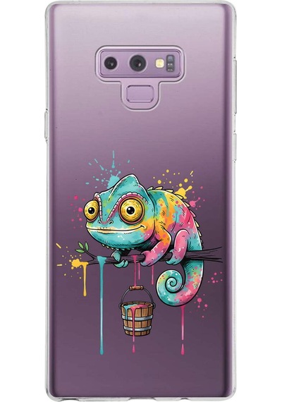 Samsung Galaxy Note 9 İle Uyumlu Splash Bukalemun Tasarımlı Şeffaf Silikon Kılıf Şeffaf