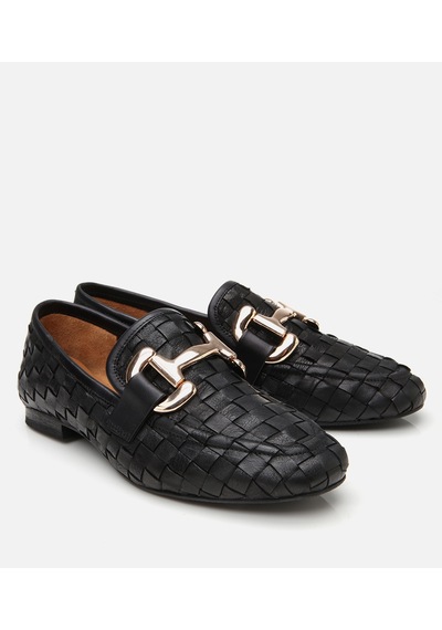 Hotiç Kadın Deri Bej Örgü Detaylı Tokalı Klasik Loafer