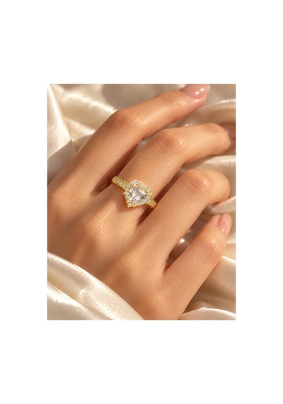 Esoo Jewelry Zirkon Taşlı Ayarlanabilir Kadın Yüzük Altın Renk Pirinç - Şeffaf Zirkon