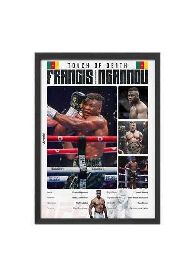 Francis Ngannou Ufc Siyah Ahşap Çerçeveli Poster, Dekoratif Dövüş Duvar Tablosu