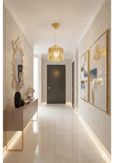 Bohem Aydınlatma Modern Gold Altın Kristal Sarkıt Avize Koridor Antre Uyumlu Şeffaf Kristal Cam Gold Altın Gold