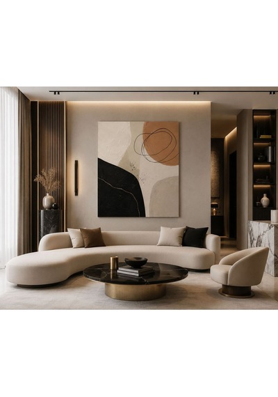 Luxe Terra Abstract Bej Siyah Gold Dokulu Soyut Kanvas Tablo Modern Minimalist Salon, Yatak Odası Ve Koridor Duvar Dekoru
