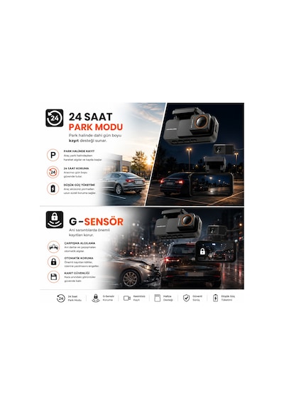 Bagajon 4k Pro Ultra Hd Wifi Gps Adas Araç İçi Kamera Yapay Zeka, Gece Görüşü, G-sensör, 24 Saat Park Modu, Ön + Arka Kamera