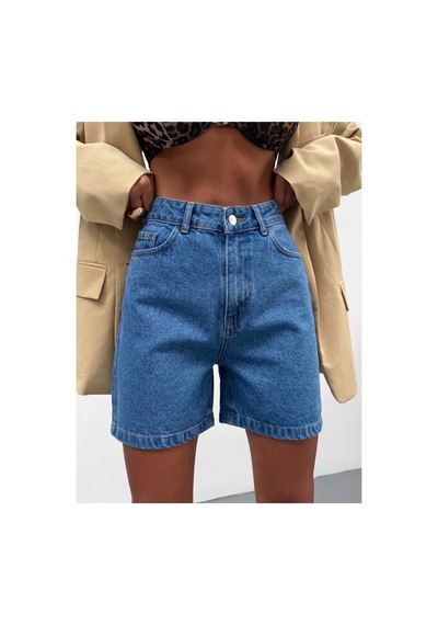 Kene Jeans Arka Çapraz Köprü Detaylı Kısa Kot Şort Mavi