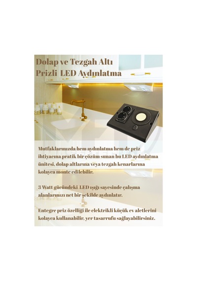 Masfitech Tezgah Altı Prizli Led Aydınlatma 3w 4000k Günışığı Füme