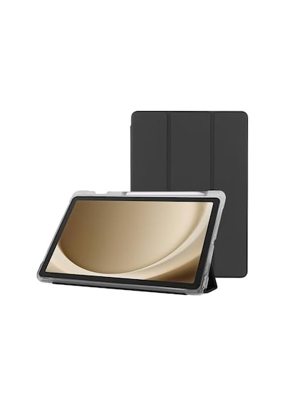 Galaxy Tab A9+ Plus 11 İnç Uyumlu Smart Kılıf, S Pen Kalemlikli, Trifold, Esnek, Mat, Darbeye Tam Dayanıklı Tablet Kılıfı Siyah
