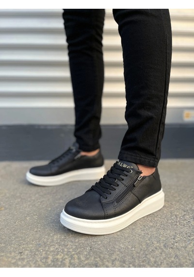 Jy155 Warrior Bağcıklı Ve Fermuarlı Cilt Erkek Günlük Sneaker Ayakkabı Cbt - Siyah Siyah