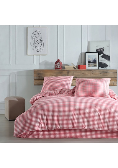 Coté Blanc Mini Kare Pembe %100 Pamuk Çift Kişilik Nevresim Takım