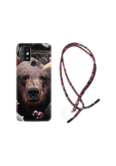 Infinix Hot 10 Kılıf Rasta Boyun Askılı Flowers Bear 1337
