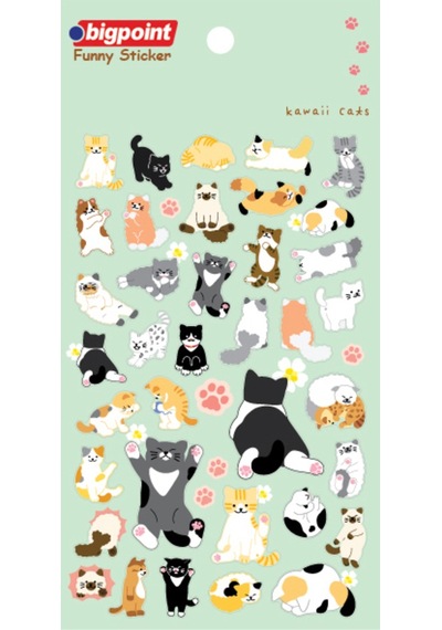 Bigpoint Sticker Kawaii Kedileri X 15 Adet