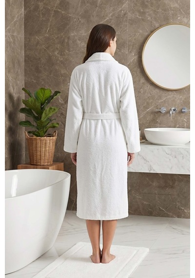 Beyaz Şalyaka %100 Pamuklu Unisex Otel & Spa Bornozu