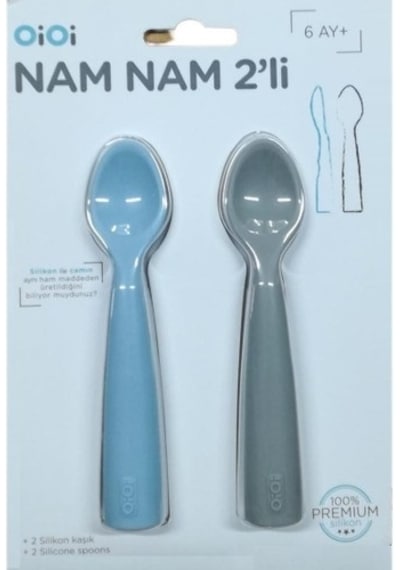 Oioi Nam Nam 2'li Silikon Mama Kaşığı - Mineral Blue / Powder Grey Gri - Mavi