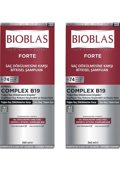 Bioblas Forte Complex B19 Yoğun Saç Dökülmelerine Karşı Bitkisel Şampuan 2 x 360 ML