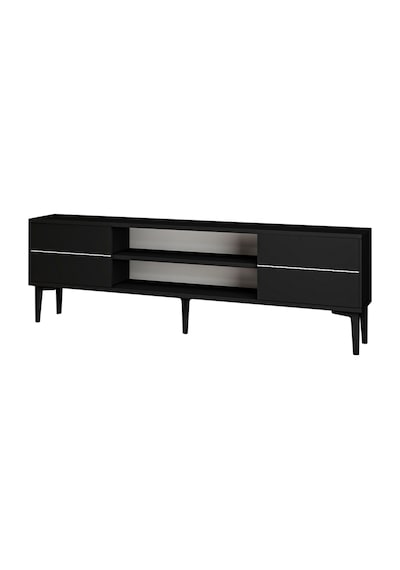 Aragon Modern Tv Sehpası 140 Cm, 2 Kapaklı + 2 Açık Raflı Tv Ünitesi - Siyah