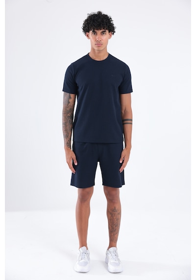 Rowinger Waffle Dokulu Nakış Logo Detaylı Oversize Erkek T-shirt Navyblue