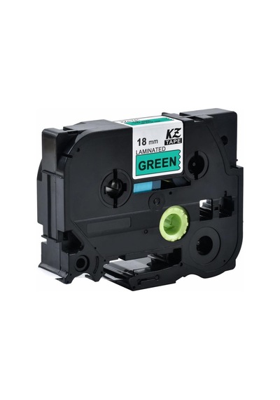 Brother Tze-741 18 mm X 8mt Yeşil üzerine Siyah Laminasyonlu Etik