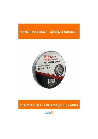 Kaydırmaz Siyah Bant 25 Mm X 25 Mt Güvenlik Bantı 1 Adet