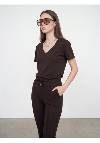 Dilvin 32847 Lyocell Karışımlı V Yaka T-shirt-koyu Kahve