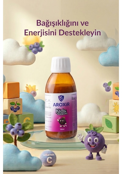 Aroxir Kids Support Aronya Vitamin C Beta Glukan ve Çinko İçerikli Takviye Edici Gıda 150 ML