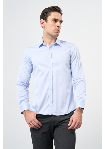 İmza Sert Yaka Uzun Kol Cepsiz Slim Fit %100 Pamuk Gömlek 1004260324 Koyu Mavi
