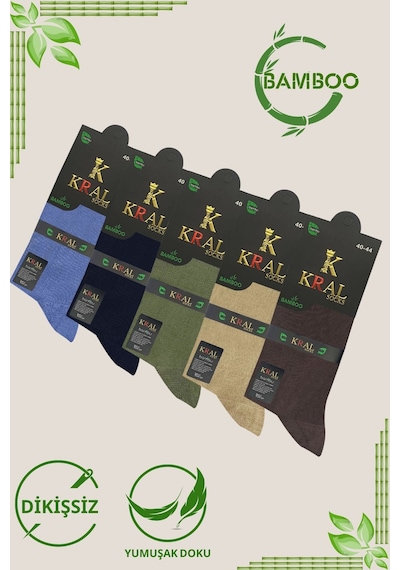 Kral Socks Bambu Erkek Soket Düz Uzun Çorap Klasik Yazlık Dikişsiz 5'li Çift Çok Renkli