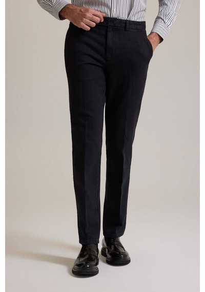 Ysf Erkek Siyah Regular Fit Yan Cepli Kot Pantolon