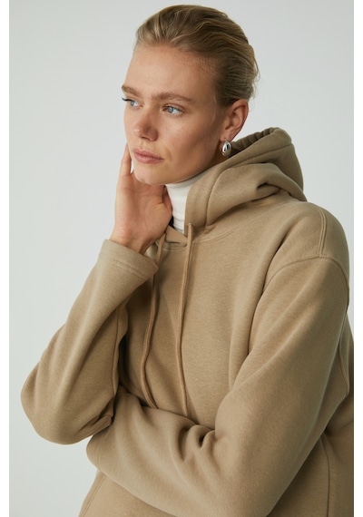 Ethıquet Pıper Kadın Içi Polarlı Yumuşacık Comfort Fit Kapüşonlu Kanguru Cepli Bej Sweatshirt