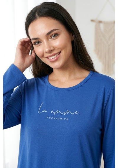 Aura Collections Kadın Desenli Bambu Viskon Uzun Kollu Soft Örme Mevsimlik Pijama Takımı Mavi
