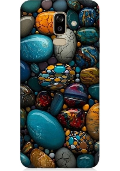 Samsung Galaxy J8 Uyumlu Renkli Doğal Taşlar Desenli Silikon Kılıf