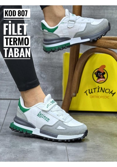 Tutınom Termo Taban Ortopedik Çocuk Spor Ayakkabı Kız Ve Erkekler İçin Okul Ayakkabısı Yeşil Beyaz Gri