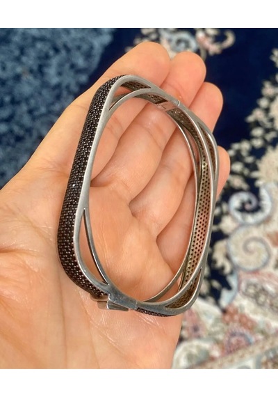 925 Ayar Gümüş Siyah Spinal Bilezik 318 Beyaz