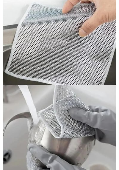 Yayke Çok Amaçlı Tel Bez Mikrofiber Inox Bez Telli Bulaşık Bezi 5'li 20 x 20 CM