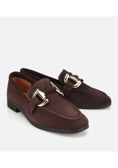 Hotiç Kadın Süet Deri Bordo Tokalı Klasik Loafer