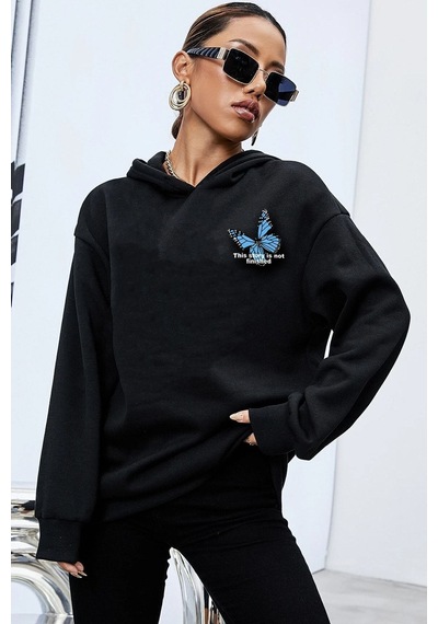 Uyguntarz Unisex Kelebek Sırt Baskılı Sweatshirt siyah