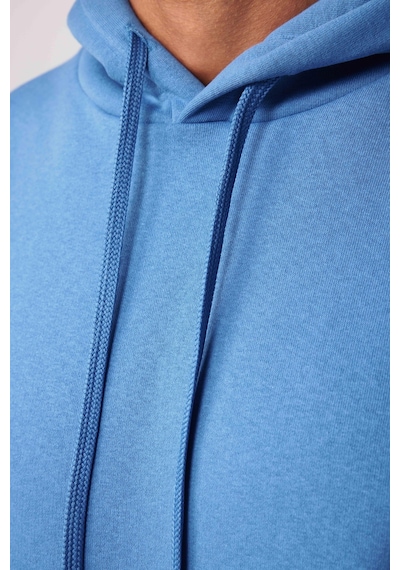 Tudors Oversize Pamuk Kapüşonlu Basıc Mavi Unisex Sweatshirt-29405-mavi Mavi