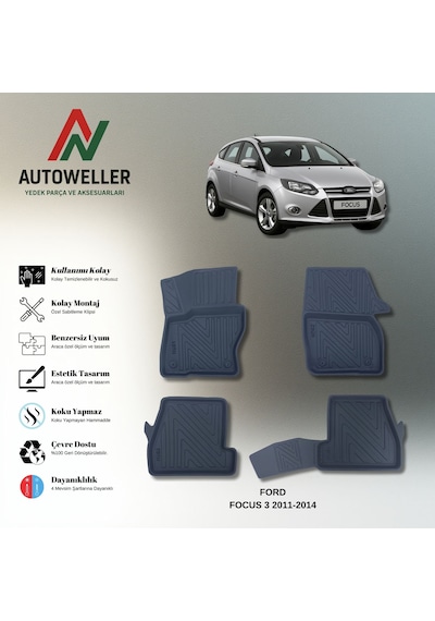 Ford Focus 2011-2014 Uyumlu Havuzlu Oto Paspas