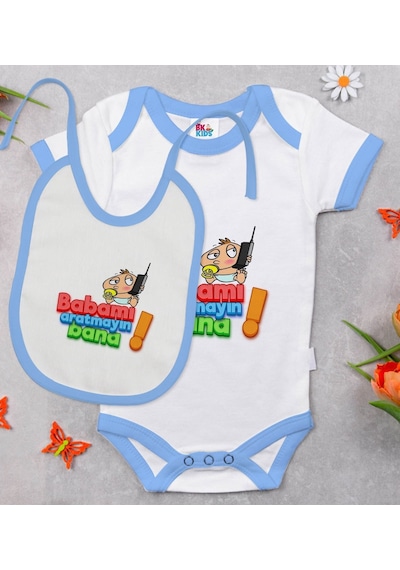 Bk Kids Babamı Aratmayın Bana Tasarımlı Mavi Bebek Body Zıbın Ve Çok Renkli