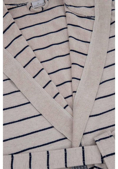 Ecocotton Arden Lacivert "medium" %100 Organik Pamuk Kenevir Çizgili Erkek Bornoz Lacivert