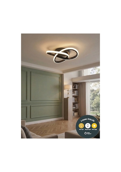 Kar Çiçeği Plafonyer Siyah 3 Renk Işıklı Power Ledli Salon Mutfak Oda Hol Ledli Avize