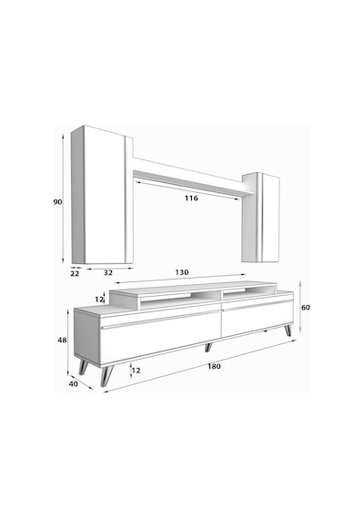 Decoraktiv Ekoflex 7 Mdf Retro Tv Ünitesi Tv Sehpası Beyaz - Antrasit