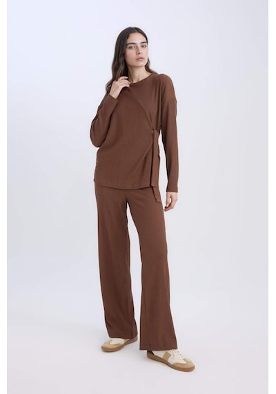 Defacto Bürümcük Pantolon Wide Leg Geniş Bol Paça Esnek Belli C0200AX24AUBN316 Kahve
