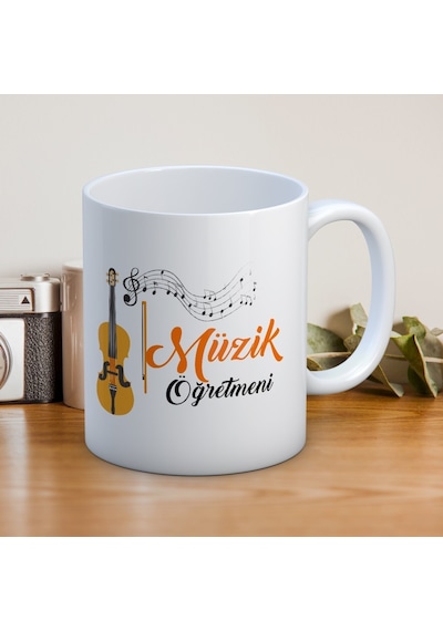Müzik Öğretmenlerine Özel Öğretmenler Günü Hediyelik Baskılı Kupa Beyaz